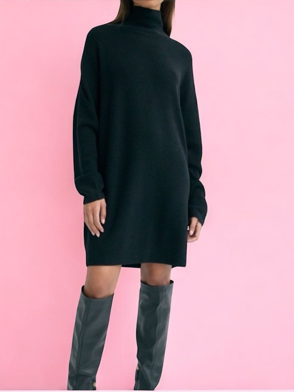Aritzia Babaton Maclean Merino Wool Dress Black Mockneck Oversized Fit BNWT